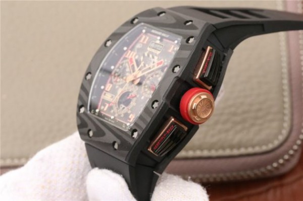 Replica Richard Mille RM011 NTPT Lotus F1 Team PVD Chronograph KVF Crystal Skeleton Dial Red Black Rubber Strap A7750