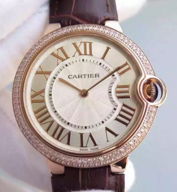 Replica Cartier Ballon Bleu 40mm RG Diamonds Bezel Whit Dial RG Mark MIYOTA9015