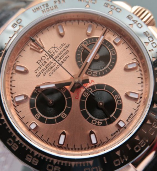 Replica Rolex Daytona 116515 N RG/Black Dial Black Leather Strap A7750