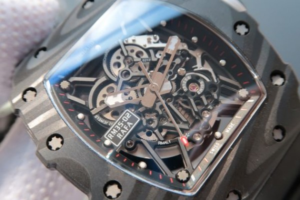 Replica Richard Mille RM035 Rafael Nadal Forge Carbon Titanium Case KVF Skeleton Dial White Rubber Strap MIYOTA8215
