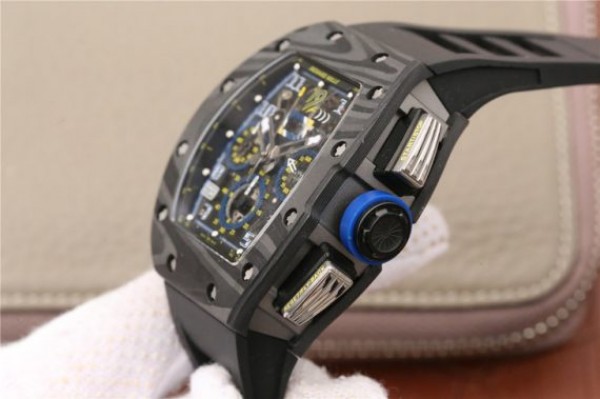 Replica Richard Mille RM011 SS Felipe Massa 10th Anniversary KVF Crystal Skeleton Dial Blue Black Rubber Strap A7750