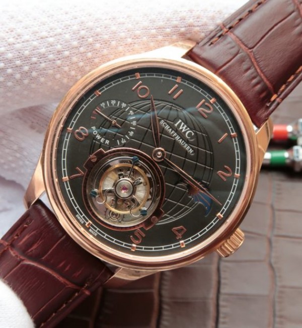 Replica IWC Portuguese Tourbillon Power Reserve Moonphase RG Markers Black Dial