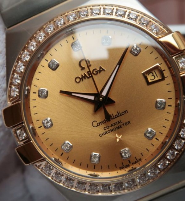 Replica Omega V6 Constellation 123.20.35 Diamonds Bezel YG Dial