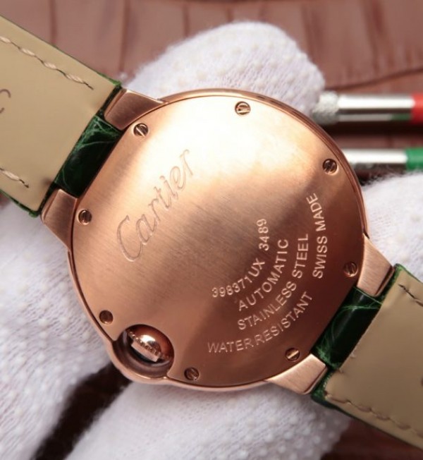 Replica Cartier Ballon Bleu 33mm RG White Textured Dial Leather Strap