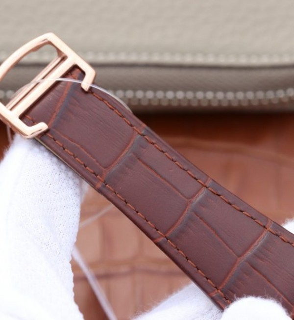 Replica Cartier Tank MC RG Gray Textured Dial Brown leather strap