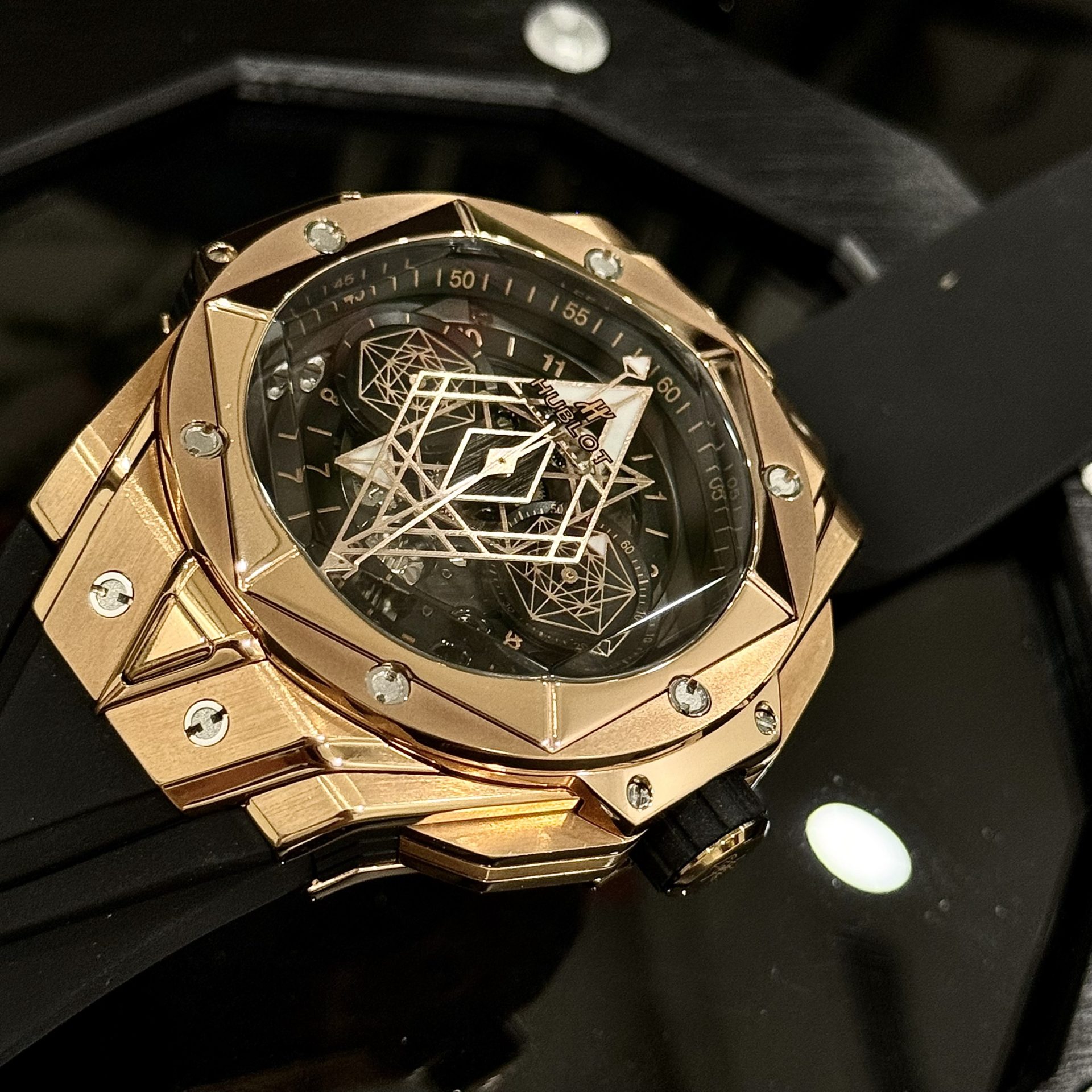 Hublot Replica Watches Big Bang Sang Bleu ll King Gold Black Dial BBF 45mm