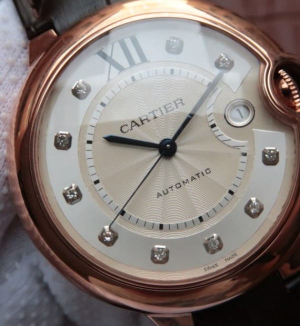 Replica Cartier JF Ballon Bleu 42mm RG White Dial Leather Strap MIYOTA9015