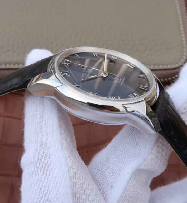 Replica Omega V6 De Ville 41mm SS Blue Dial Black Leather Strap A8500