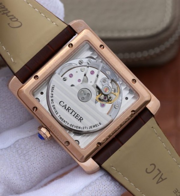 Replica Cartier Tank MC RG Gray Textured Dial Brown leather strap
