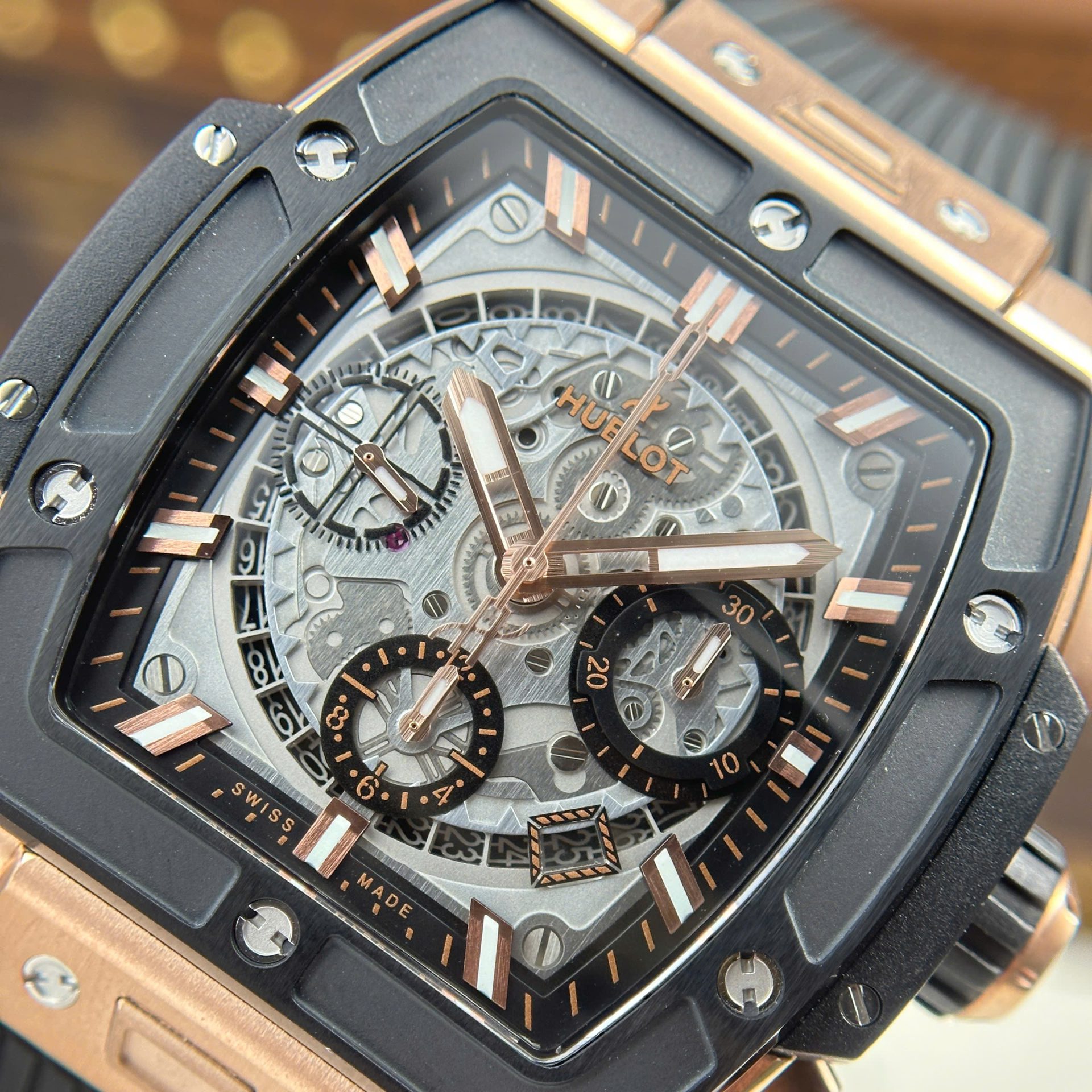 Hublot Spirit Of Big Bang King Gold Replica Watch Bezel Black Ceramic BBF Factory 42mm