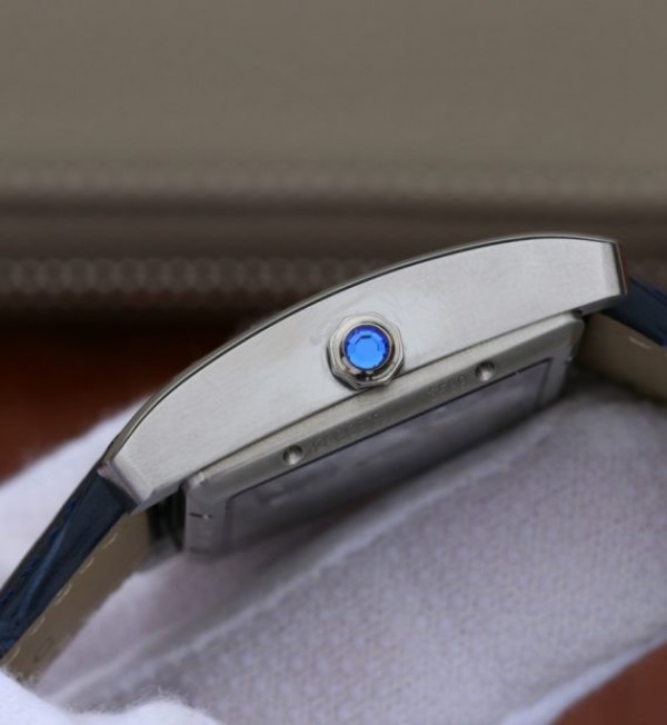 Replica Cartier Tank MC SS Blue Textured Dial Blue Leather Strap