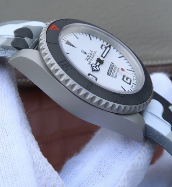 Replica Rolex Submariner Commando White Dial Ceramic Bezel Rubber Strap A2836