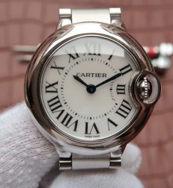 Replica Cartier Ballon Bleu Ladies 28mm SS White Dial SS Bracelet Ronda Quartz