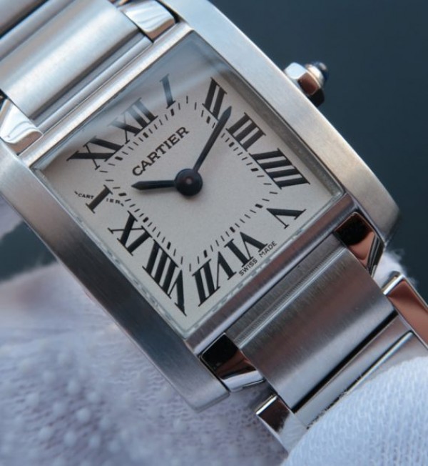 Replica Cartier Tank Francaise Ladies Whtie Dial SS Bracelet Ronda Quartz