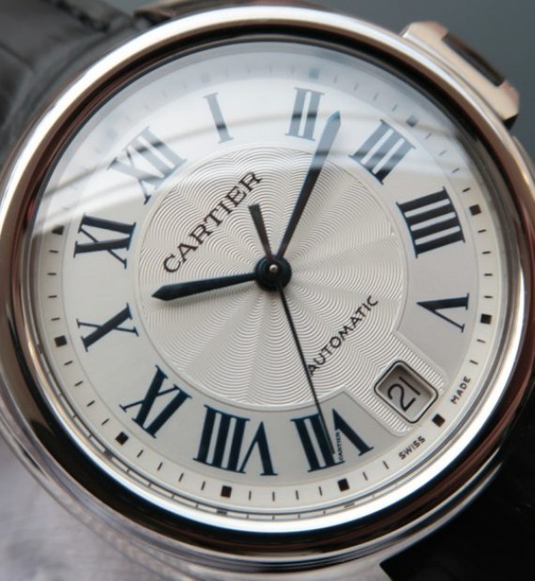 Replica Cartier Cle de Cartier SS White Textured Dial Leather Strap MIYOTA9015