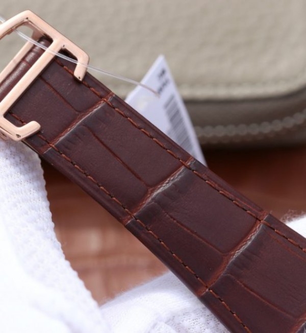 Replica Cartier Tank MC RG White Dial RG Mark Diamonds Bezel Leather Strap