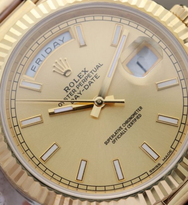 Replica Rolex Day-Date 40mm 228238 YG Noob YG Dial Lume Markers YG Bracelet A3255