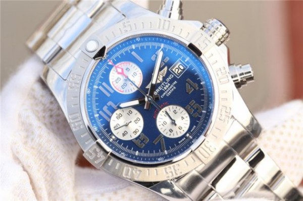 Replica Breitling Avenger II Chronograph 43mm SS GF Blue/White Dial SS Bracelet A7750