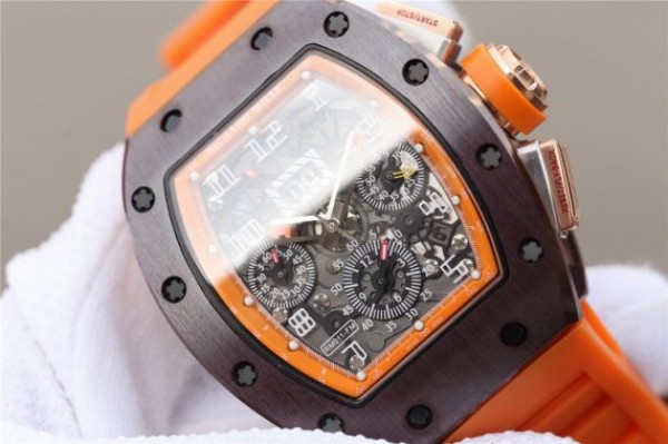 Replica Richard Mille RM011 Felipe Massa RG Chrono Brown Skeleton Dial Orange Rubber Strap A7750