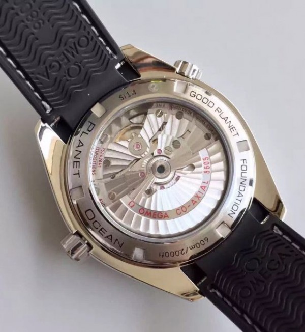 Replica Omega Planet Ocean SS GMT Black Dial Silver Markers Black Rubber Strap A8605