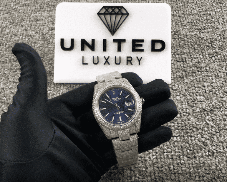 Rolex Datejust White Gold Blue Dial Iced Out 126300 Replica