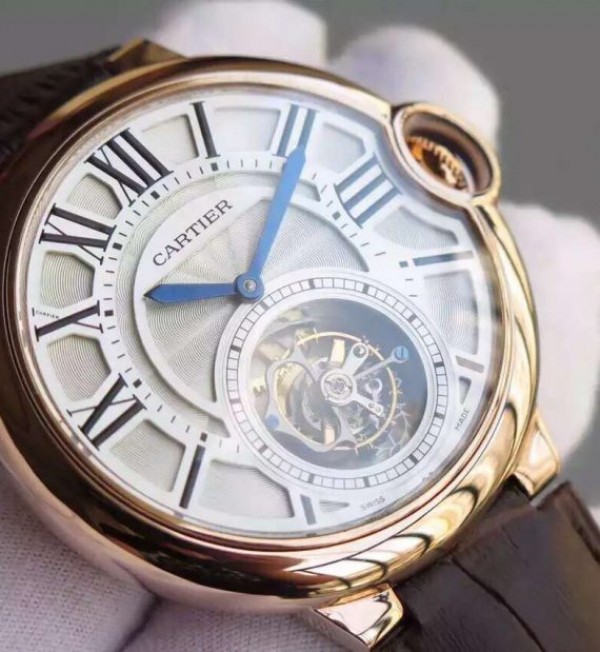 Replica Cartier Ballon Bleu Tourbillon YG Brown Leather Strap