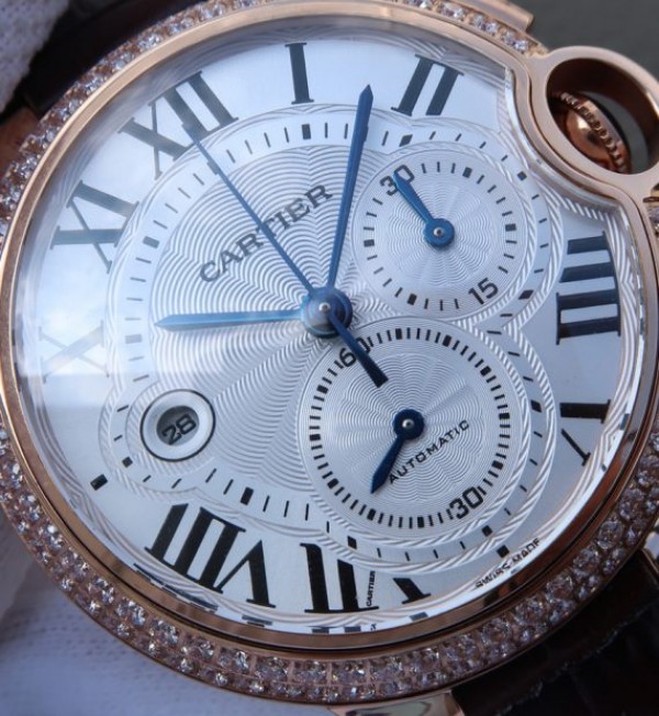 Replica Cartier Ballon Bleu De Cartier Chrono RG White Dial Diamonds Bezel A8101