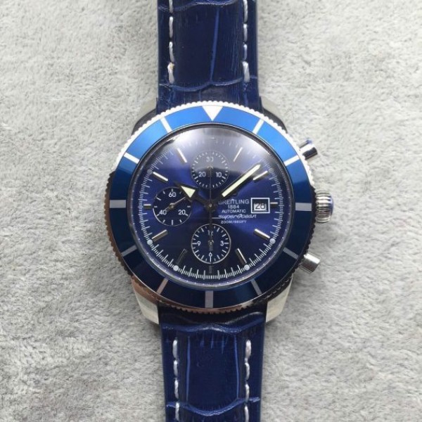 Replica Breitling Super Ocean Heritage Chrono SS Blue Dial SS Leather Strap A7750