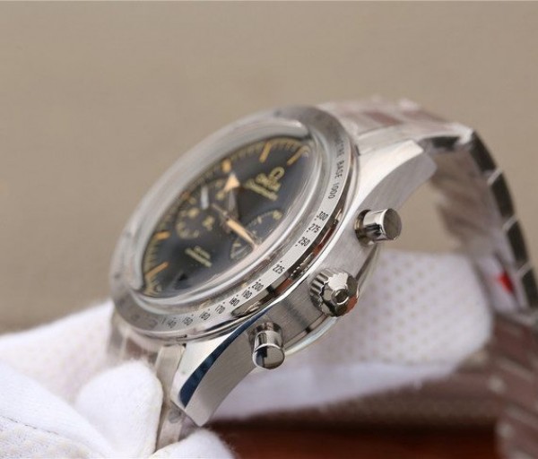 Replica Omega OMF Speedmaster 57 Co-Axial Black Dial Brown Markers SS Bracelet A9300