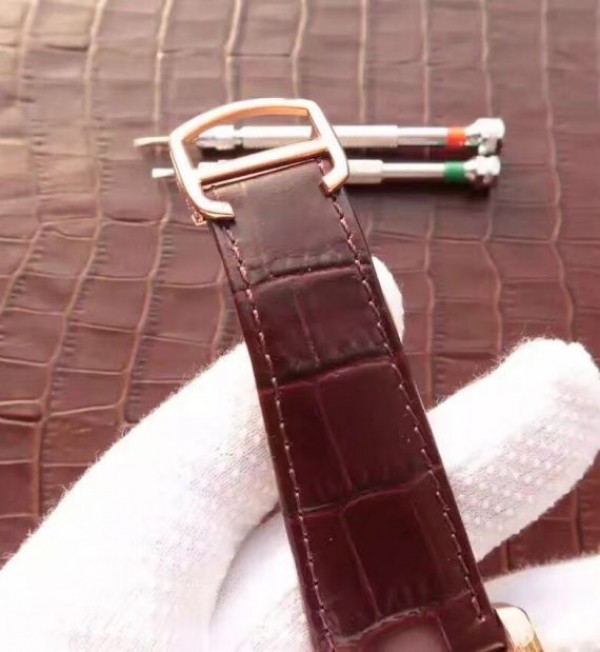 Replica Cartier Tank MC RG Brown Dial RG Mark Brown Leather Strap