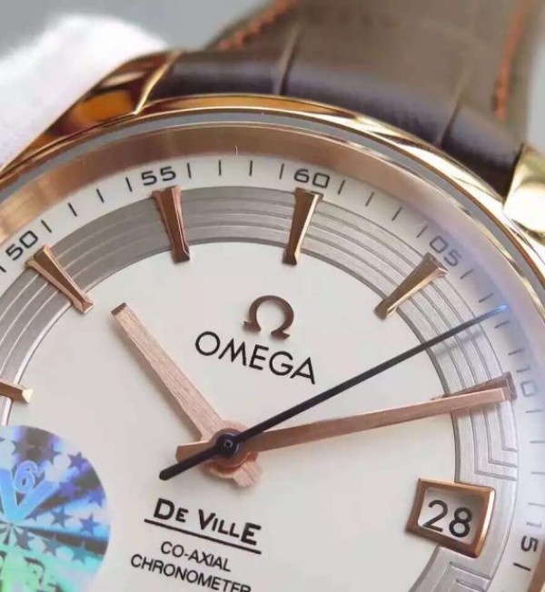 Replica Omega V6F De Ville Hour Vision Co-Axial 41mm RG White Dial Brown Leather Strap A8500