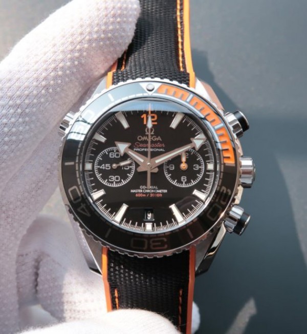 Replica Omega OMF Planet Ocean Master Chronometer SS Black/Orange Bezel Black Dial Nylon A9900