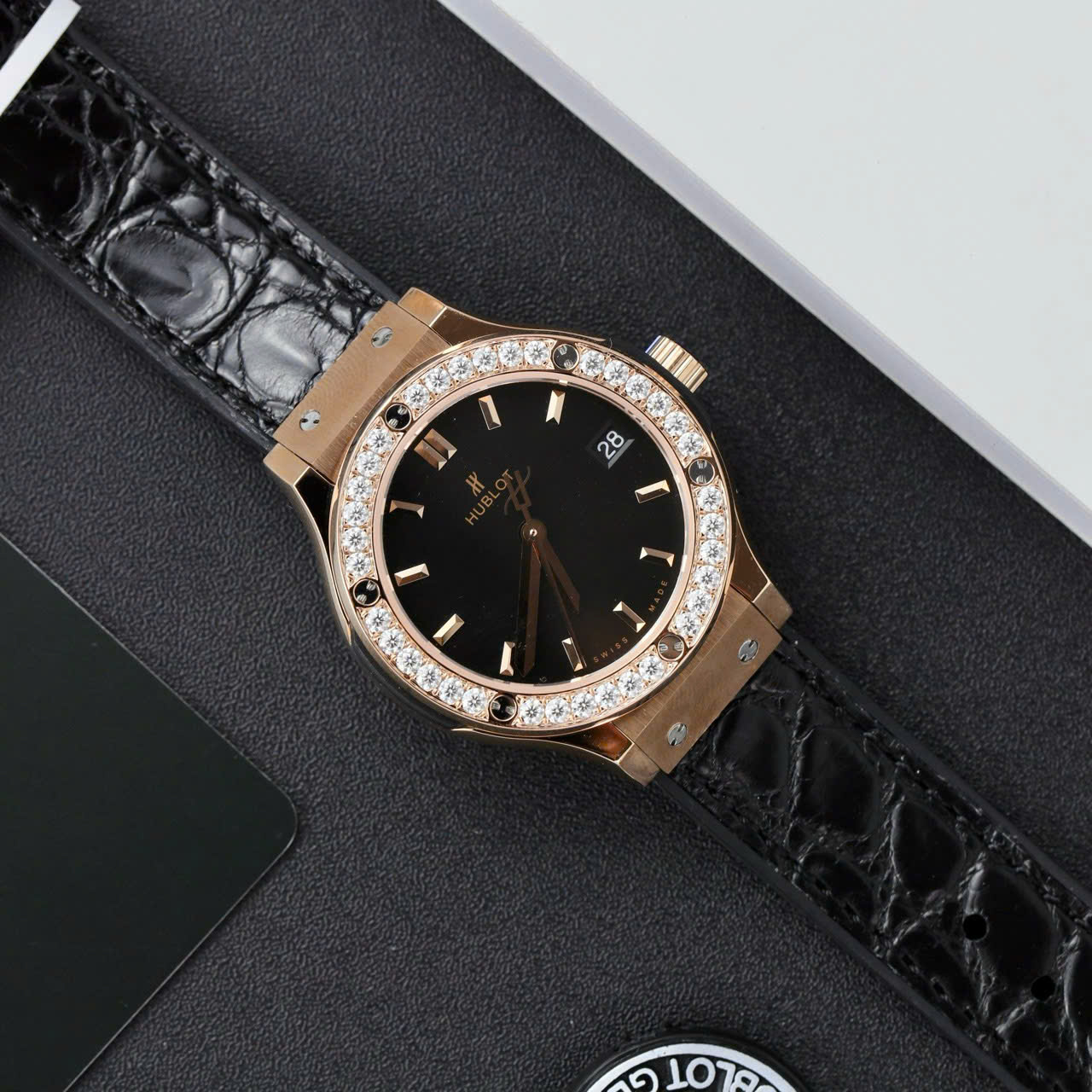 Hublot Classic Fusion King Gold Replica Watches Custom Moissanite Diamonds 33mm