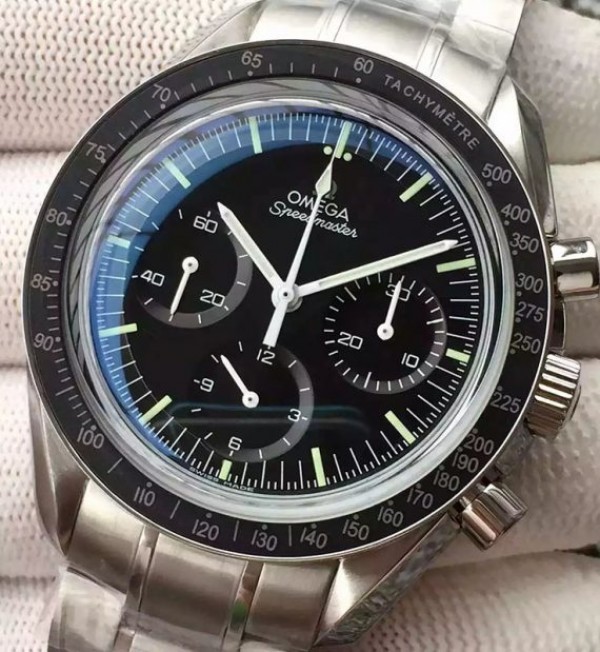 Replica Omega Speedmaster MoonWatch NASA SS Black Dial SS Bracelet Manual Winding