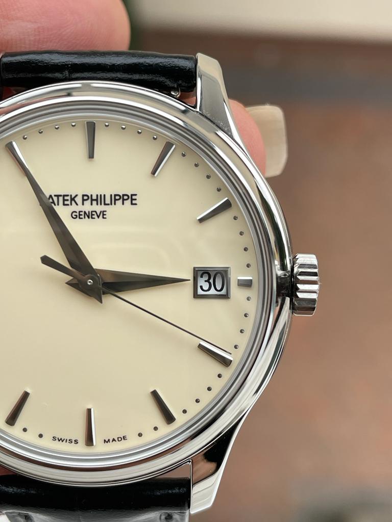 Replica PATEK PHILIPPE Calatrava ZF 5298p Date off White Dial SS bezel ZF factory