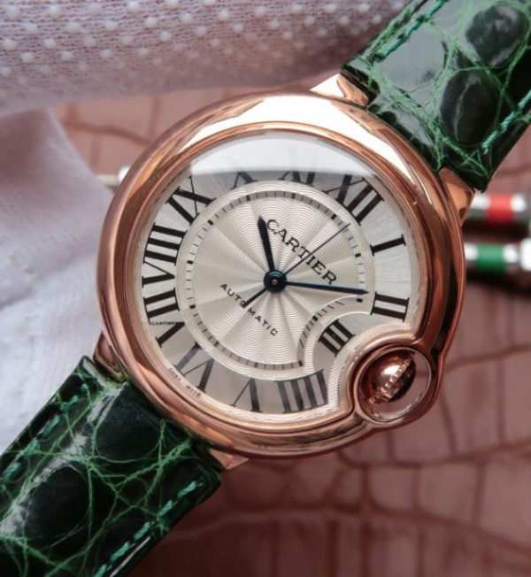 Replica Cartier Ballon Bleu 33mm RG White Textured Dial Leather Strap