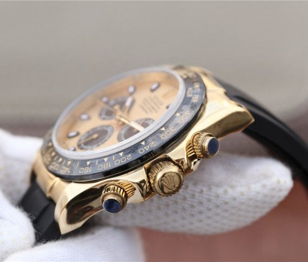 Replica Rolex Daytona 116518 Noob YG/Black Dial Rubber Strap A7750