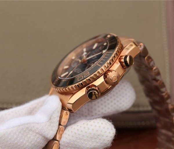 Replica Omega OMF Planet Ocean Master Chronometer RG Black Bezel Black Dial RG Bracelet A9901
