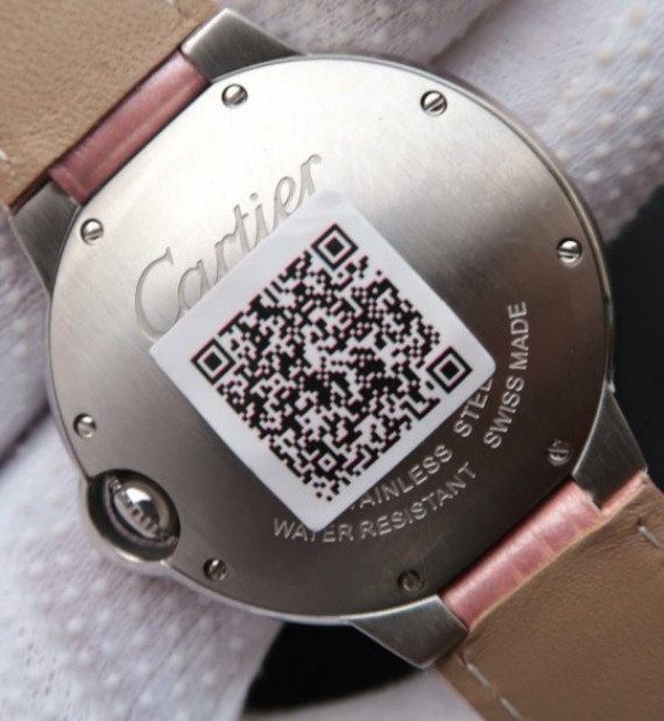 Replica Cartier Ballon Bleu 36mm White Textured Dial Pink Leather Strap