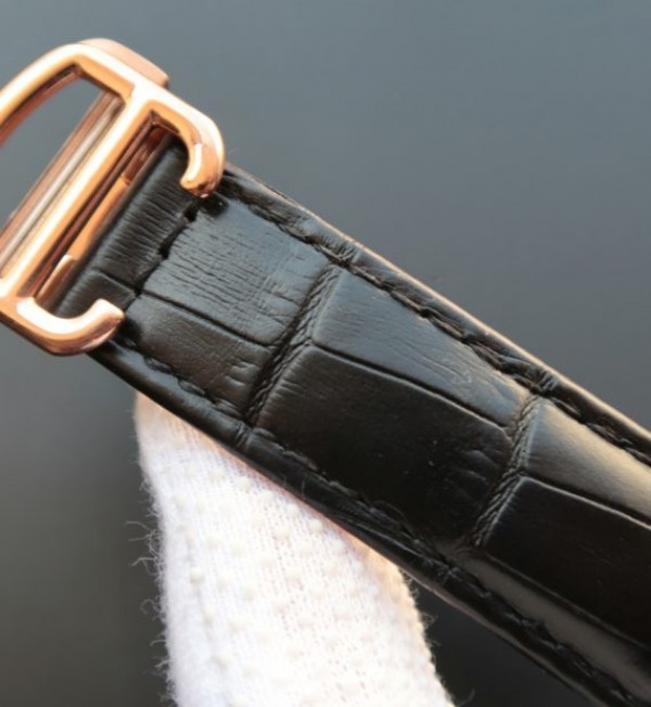 Replica Cartier Santos WH100751 Diamond RG Black Dial Leather Strap A9015