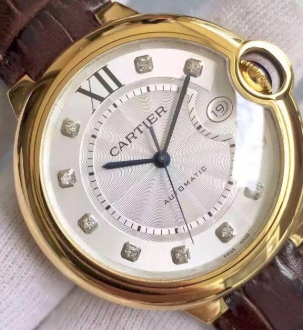 Replica Cartier JF Ballon Bleu 42mm YG White Dial Leather Strap MIYOTA9015