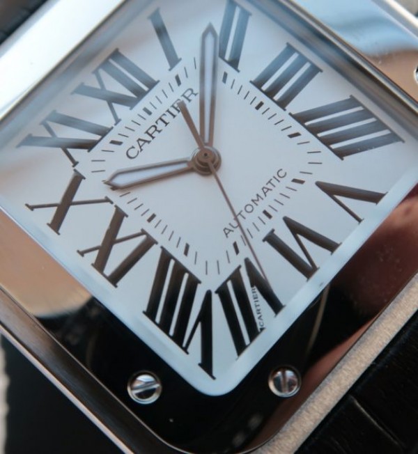 Replica Cartier V6 Santos 100 41mm White Dial Black Leather Strap A2824