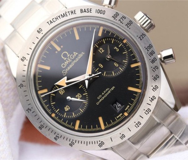 Replica Omega OMF Speedmaster 57 Co-Axial Black Dial Brown Markers SS Bracelet A9300