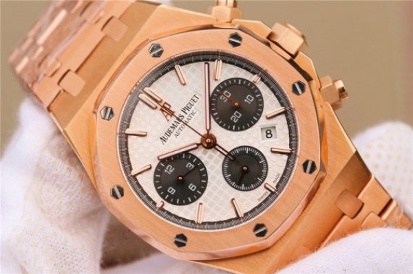 Replica Audemars Piguet Royal Oak Chronograph RG JHF White/Black Dial RG Bracelet A7750