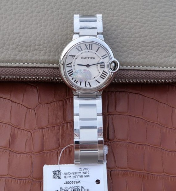 Replica Cartier V6F Ballon Bleu 36mm White Dial SS Bracelet Ronda Quartz