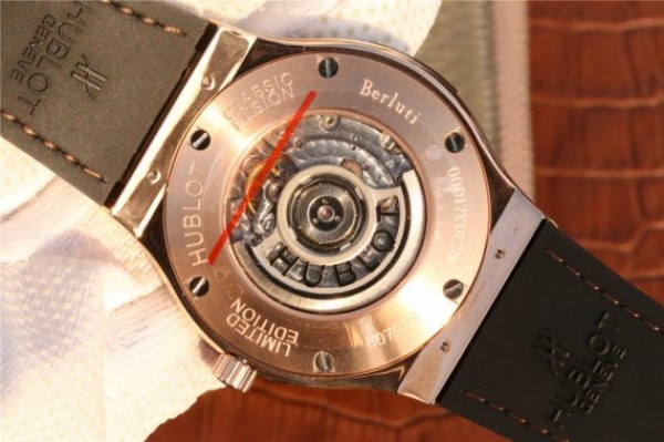 Replica Hublot Classic Fusion 45mm RG Berluti Scritto Brown Leather Dial Gummy Strap A2892