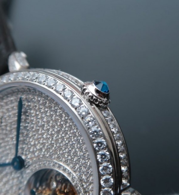 Replica Cartier Tourbillon SS Diamonds Dial Bezel Leather Strap