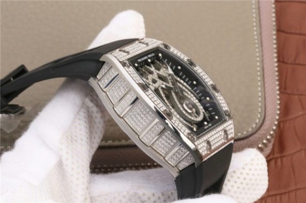 Replica Richard Mille RM 19-01 Tourbillon SS Full Paved Diamonds Case Skeleton Spider Dial Black Rubber Strap 6T51