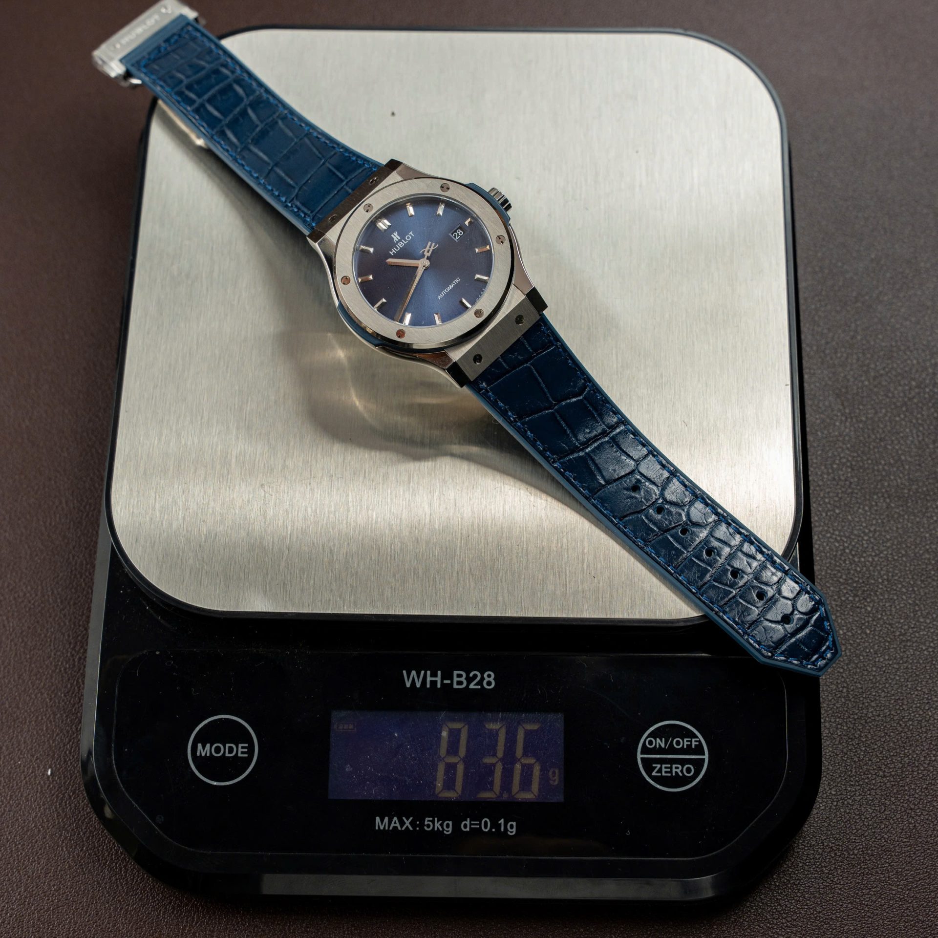 Hublot Classic Fusion Titanium Blue Replica Watches Movement SW300 Crocodile Leather Strap 42mm
