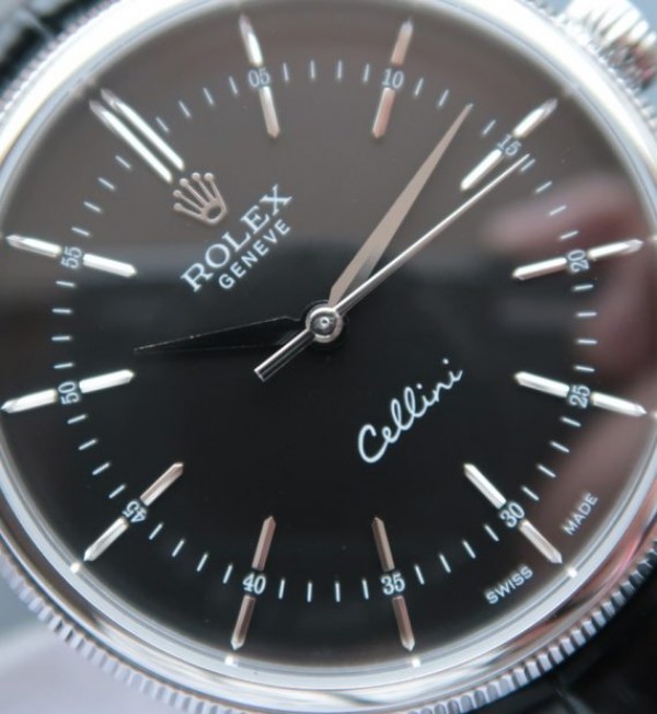 Replica Rolex MK Cellini Time 50509 SS Black Dial Leather Strap A3165